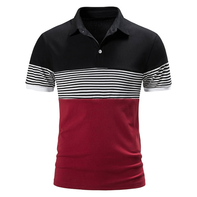 Birdeem Men Casual Button Short Sleeve Plaid Colorblock Turndown Pullover T-Shirt Tops