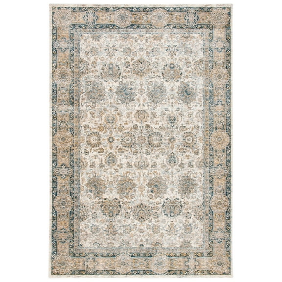 SAFAVIEH Valencia Maria Oriental Polyester Area Rug, Ivory/Blue, 8' x 10'