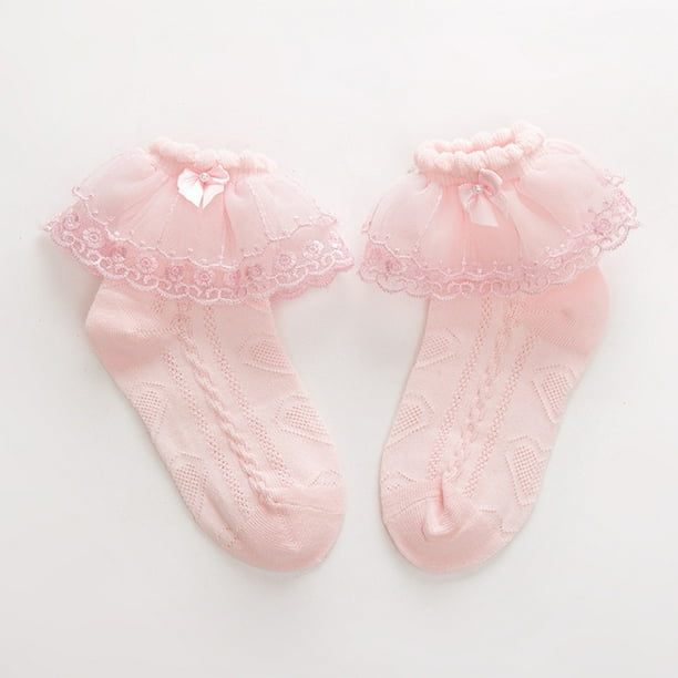 Sonducket Calcetines de encaje Bebé niña 2 capas Volantes Tobillo Calcetín Calentador de pies de algodón para Kid Dance Gif, Blanco, 9-12Y Medias Rosado rojo 4-6 años Sonducket AP003202-10