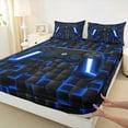 thumbnail image 3 of Homewish Gamer Gaming Twin Sheet Sets,Classic Geometric Buffalo Twin Fitted Sheet,Blue Black Flat Sheet For Boys Teens,Microfiber Bedroom Decor,3-Piece, 3 of 7