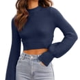thumbnail image 3 of Long Sleeve Women Crew Neck Cropped Sweaters Ribbed Knit Crop Pullover, 3 of 6