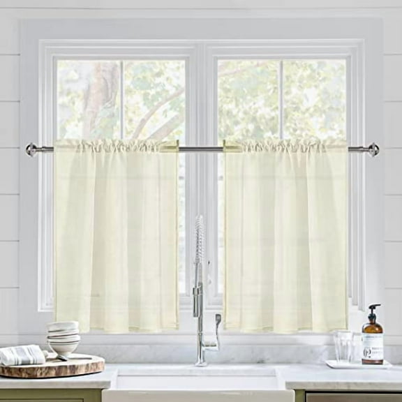 DWCN Ivory Sheer Curtains for Kitchen Windows - Rod Pocket Semi Transparent Voile Tier Curtains for Bedroom, Living Room, Farmhouse, 36 x 36 inches Long, Set of 2 Panels