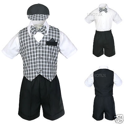 New Infant Boy & Toddler Black Wedding Vest Shorts Suit Outfits 0-24M 2T 3T 4T 