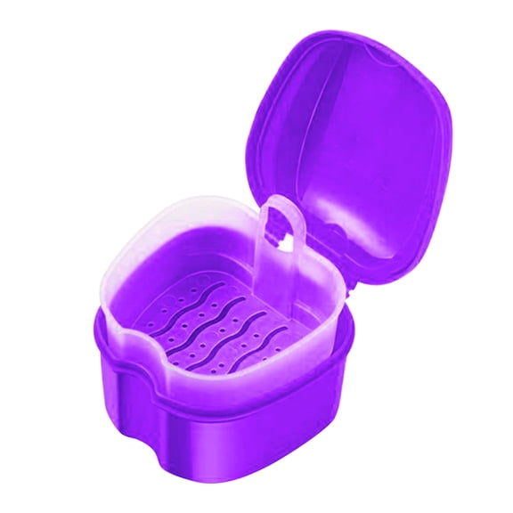 Wisfunlly Denture Bath Case Cup Box Holder Storage Soak Container with Strainer Basket for Travel Cleaning (Light Blue锛孊lue锛孭ink, Purple锛學hite)