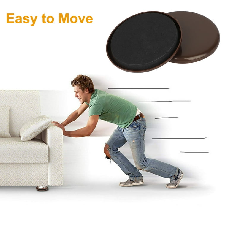 16pcs Reusable Furniture Sliders, EEEkit 3.5in Round Furniture Sliders to  Easily Move on Hardwood Carpet Floor, Brown