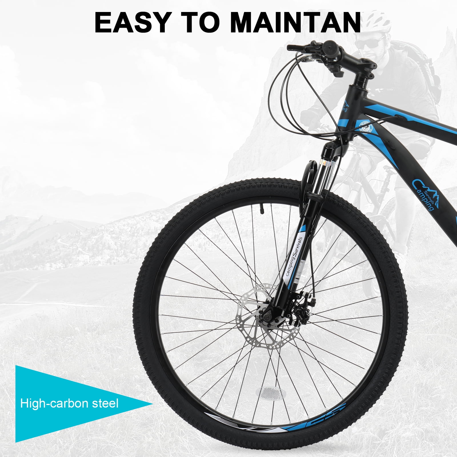 UBesGoo 26 inch Mountain Bike with 21-Speed, Dual Disc Brake, High-Carbon Steel MTB Bicycle, Blue