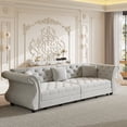 thumbnail image 4 of Eyisean 97.6'' Sleeper Sofa Bed California King Size, Flower Tufted Pull Out Couch, Chesterfield Velvet Futon Couches, Convertible Modern 3 seat Sofa, 3 Pillows for Living Room, 4 of 11