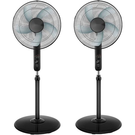 Simple Deluxe Oscillating 16? Adjustable 3 Speed Pedestal Stand Fan with Remote Control for Indoor, Bedroom, Living Room, Home Office & College Dorm Use, 2 Pack, black