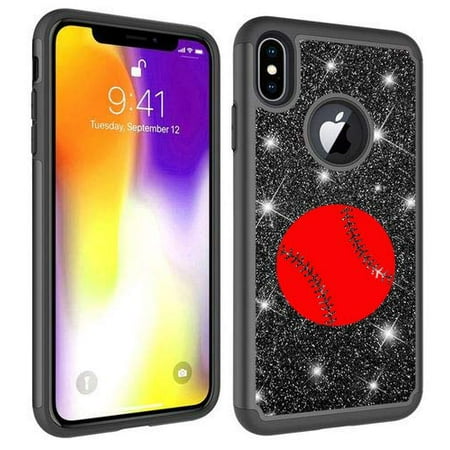 - Glitter Bling Sparkle Shockproof Protective Hard Soft Case Cover for Apple iPhone Baseball Softball (Black, for Apple iPhone 7 / iPhone 8)