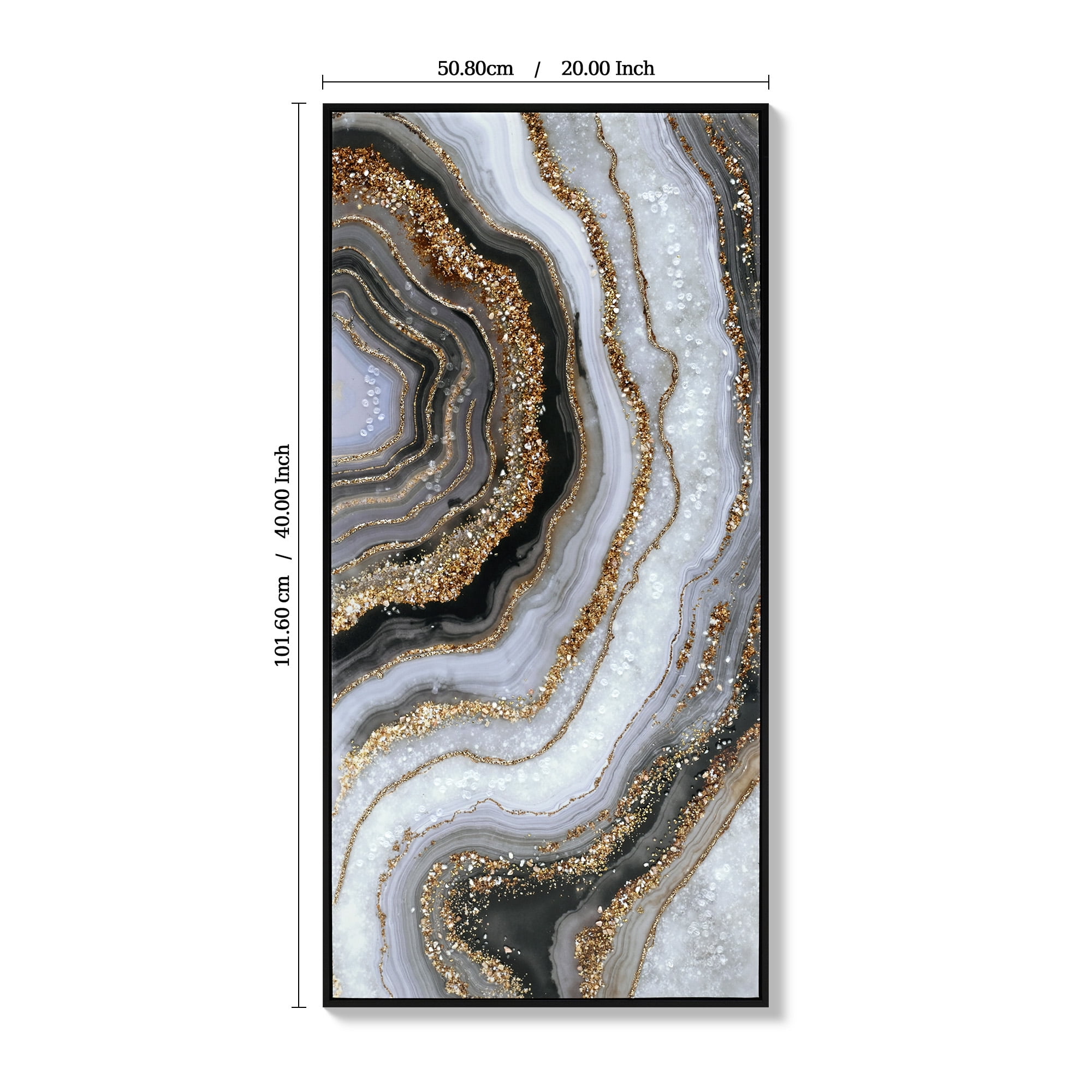 MOONMISS 20x40in Black Gold Abstract Painting Marble Texture Framed Canvas Wall Art Modern Minimalist Living Room Bedroom Decor