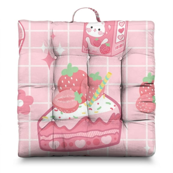 Fruity Strawberry Pillow – 22x22 Inch Large Meditation Cushion, Dutch Velvet, Cute Red Berry Design for Yoga, Tatami & Home Decor