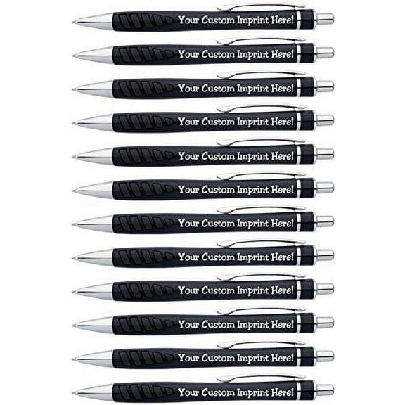 Your Name or Imprint on our Custom Printed Addison Ballpoint Pen - Rubber Grip For Writing Comfort And Control, black ink, medium point - 12 Pack (Black)