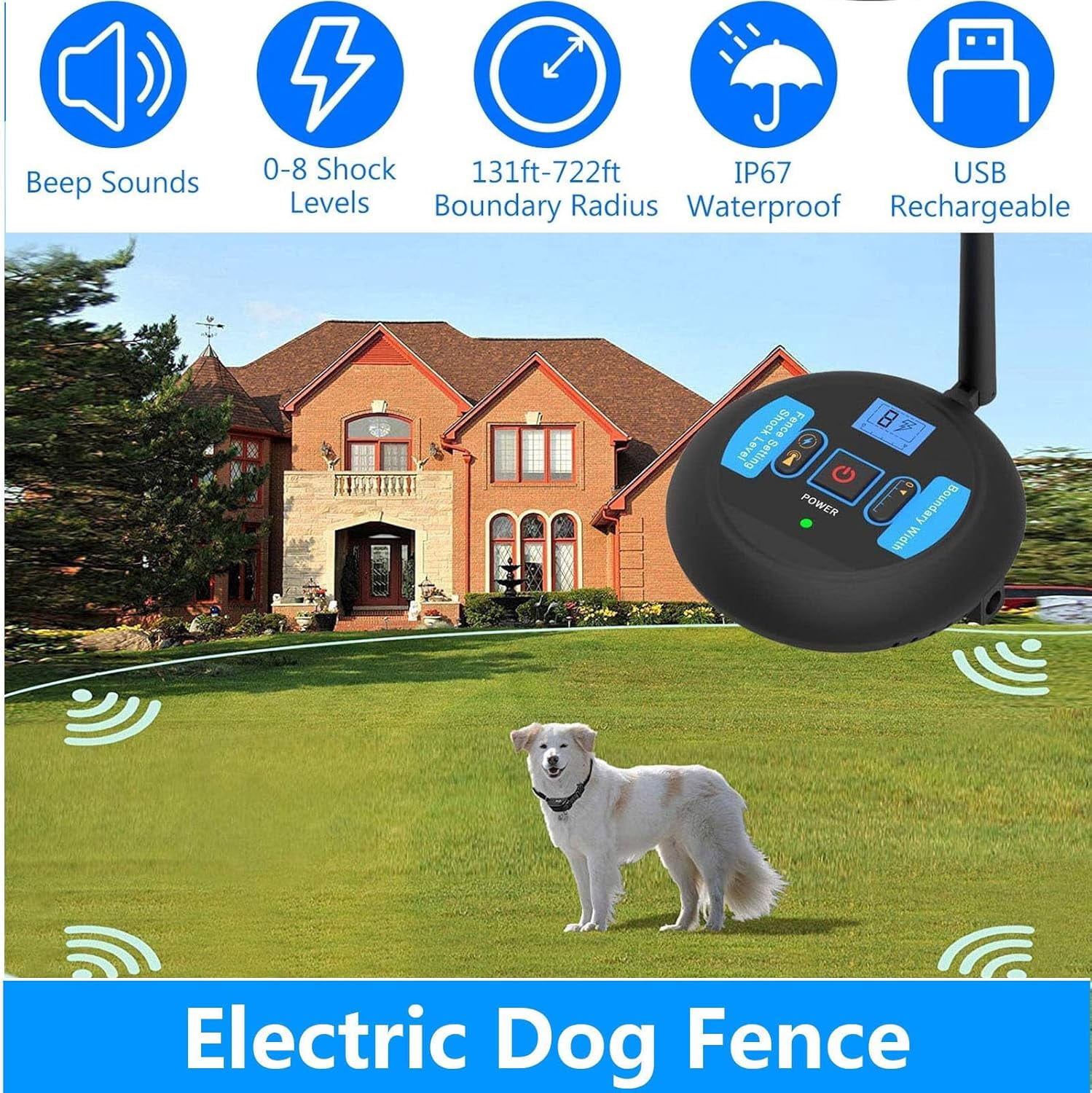 Wireless Dog Fence System with Vibration & Shock Modes - Waterproof Rechargeable Collar, Safe Boundary Control for Stubborn Dogs, No Random Over-Correction, Indoor/Outdoor Pet Containment