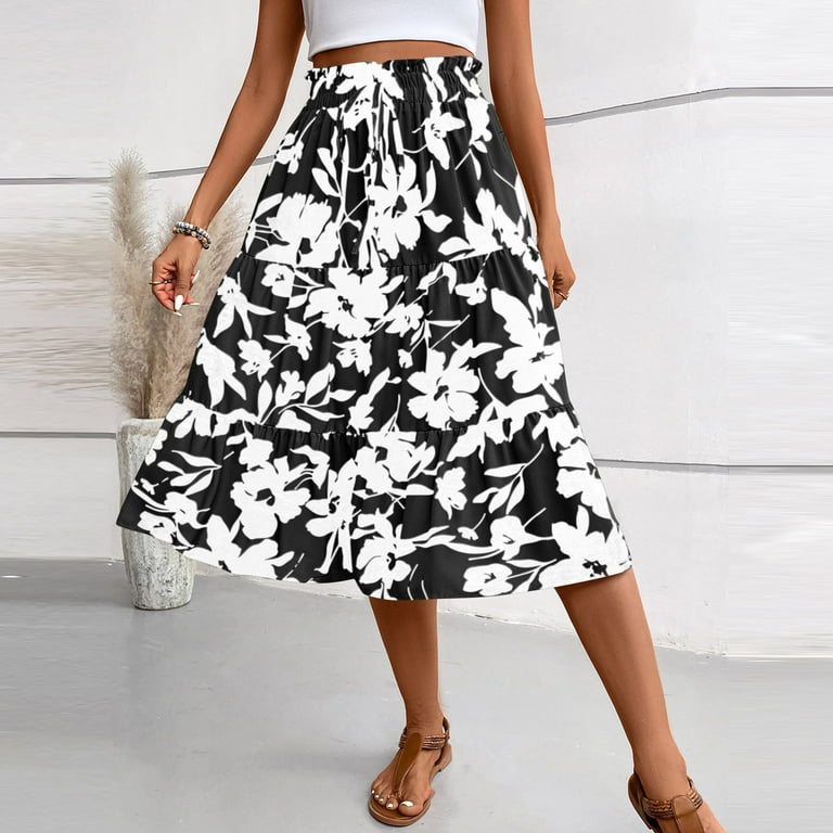 GXIPO Floral Midi Skirt for Women Summer Comfy Tiered
