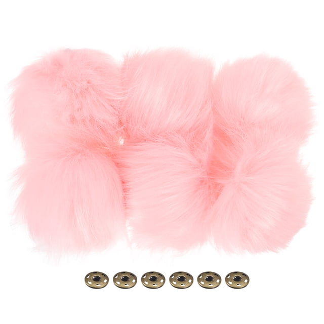 Unique Bargains Fluffy Soft Faux Fur Pom Poms for Hats with Snap Button, Pink 6Pack