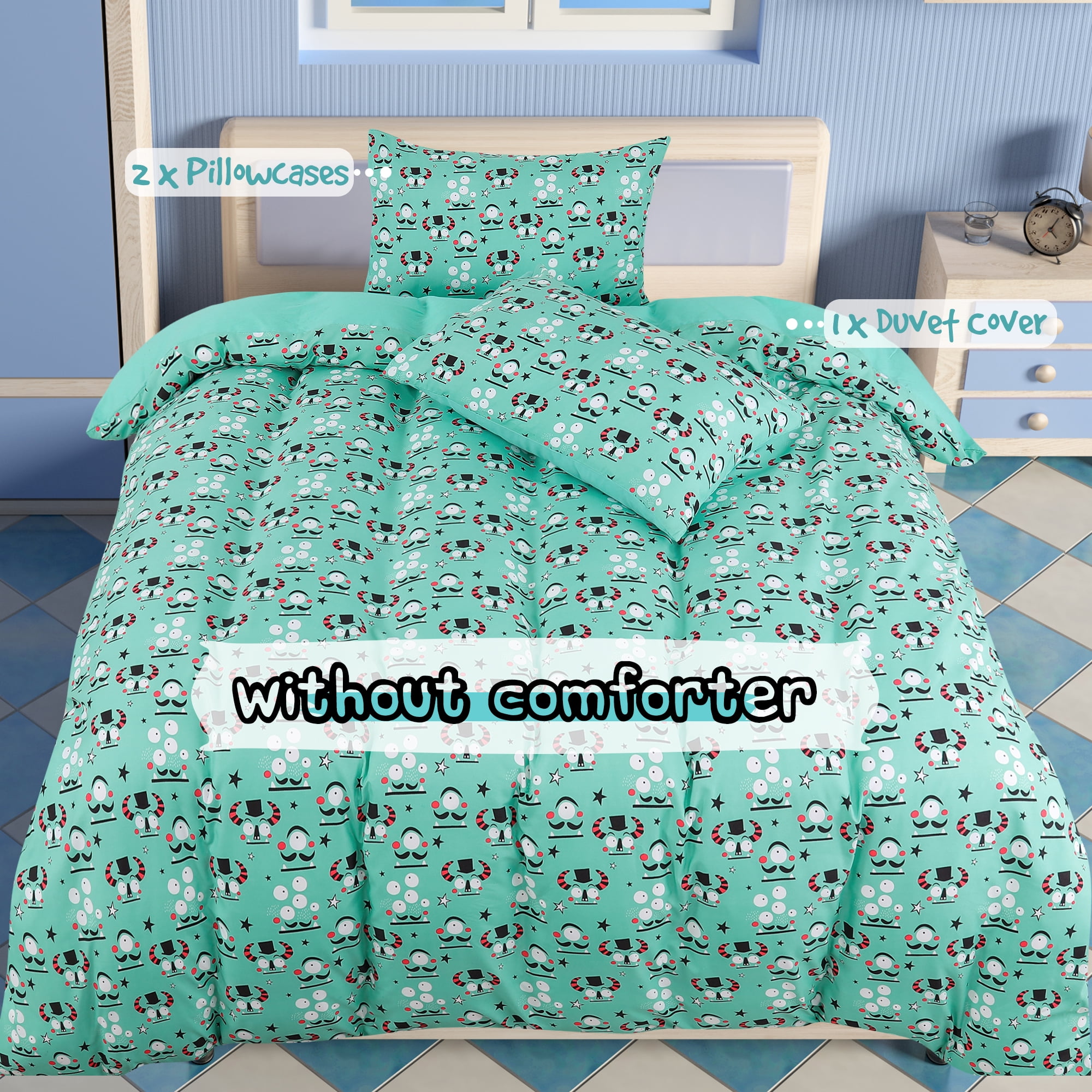 Unique Bargains 5 Piece Brushed Polyester Microfiber Alien Cartoon Pattern Kid Bedding Set Twin