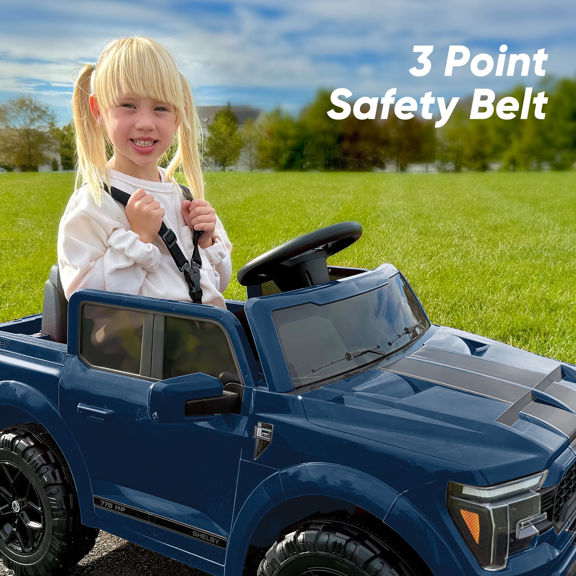 Hikiddo Electric Car for Kids, Licensed Ford-Shelby F-150 12V Ride on Truck Toys for Toddlers w/ Remote, 2-Hour Drive Time - Blue