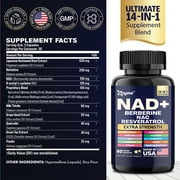 Zoyava NAD+ Supplement Blend with Berberine, Resveratrol, Milk Thistle, Green Tea, 14-in-1 Formula, 60 Capsules