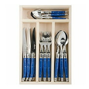 Jean Dubost 24 Piece Everyday Flatware Set with Handles in a Tray, Blue