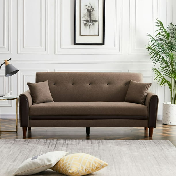 Mid Century Fabric Sofa Bench Sectional Couch 73 3 W Modern Upholster Sleeper Futon For Living Room Bedroom Home Loft Brown Com Mid Century Fabric Sofa Bench Sectional, Bedroom Sofa Bench