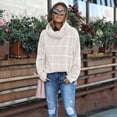 thumbnail image 3 of NAYTOAO Women Fall Pullover Sweater Turtleneck Plaid Long Sleeve Loose Casual Chunky Checked Knit Winter Sweaters Jumper Tops Beige XL, 3 of 4
