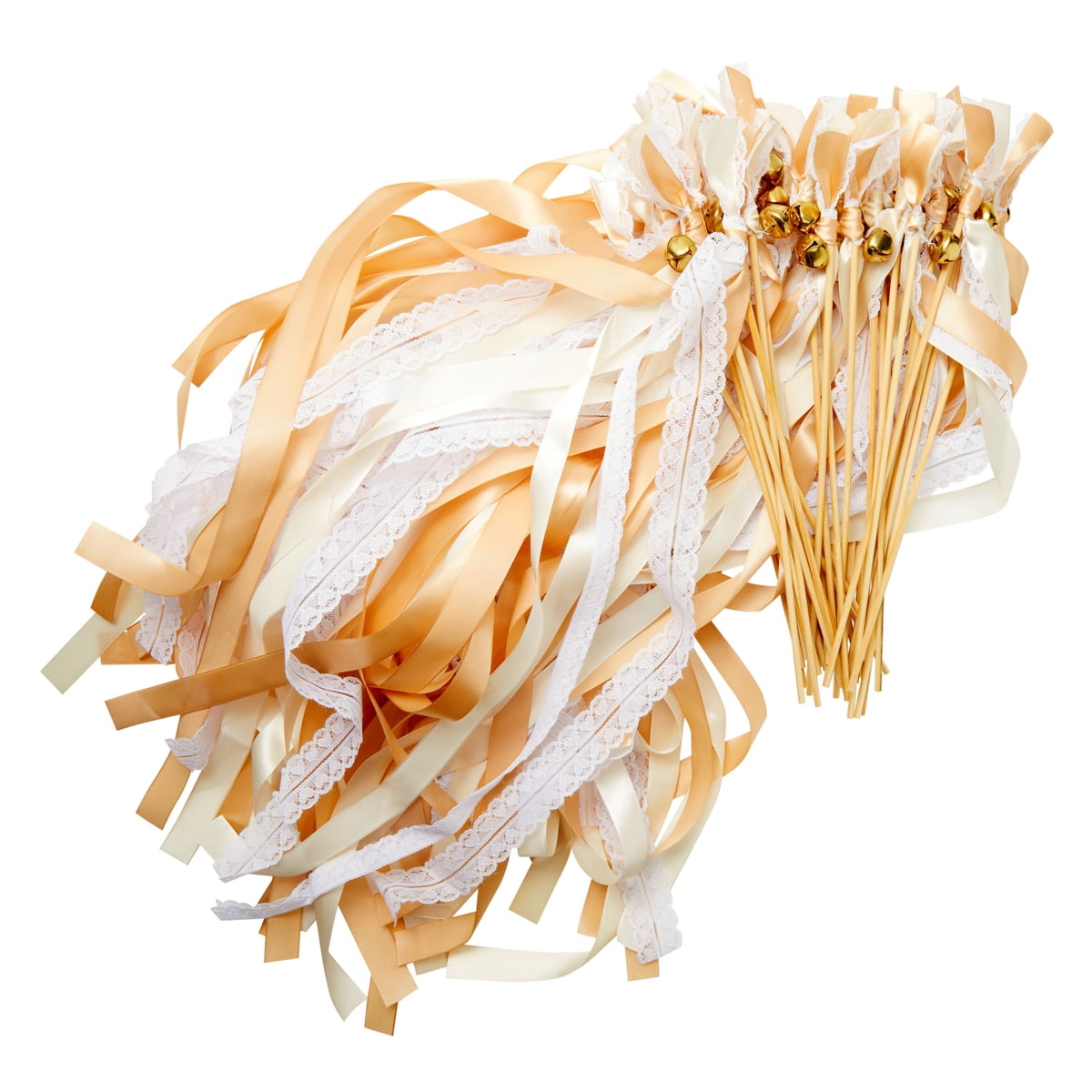 50 Pack Ivory Ribbon Wands with Bells, Streamers for Wedding Send Off