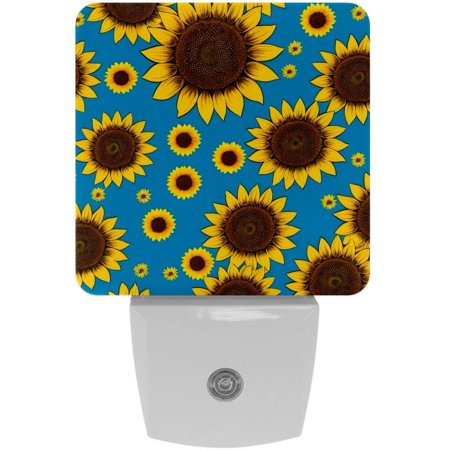 

Plug in Led Night Light with Auto Dusk to Dawn Sensor White Nightlights for Hallway Bedroom Kids Room Kitchen Stairway 2 Pack Sunflower Cartoon Hand Painted Art Blue