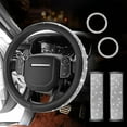 thumbnail image 1 of Bling Leather Car Steering Wheel Cover Set with Crystal Diamond Rhinestones, 15-Inch Universal Bling Leather Steering Wheel Protector, 2PCs Bling Seat Belt Covers, 2 PCs Bling Ring Emblem, 1 of 7