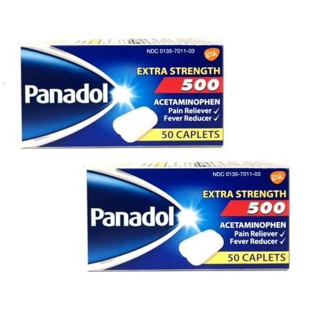 Panadol Extra Strength 500mg Acetaminophen Pain Reliever & Fever Reducer, 50 Caplets - Pack of 2