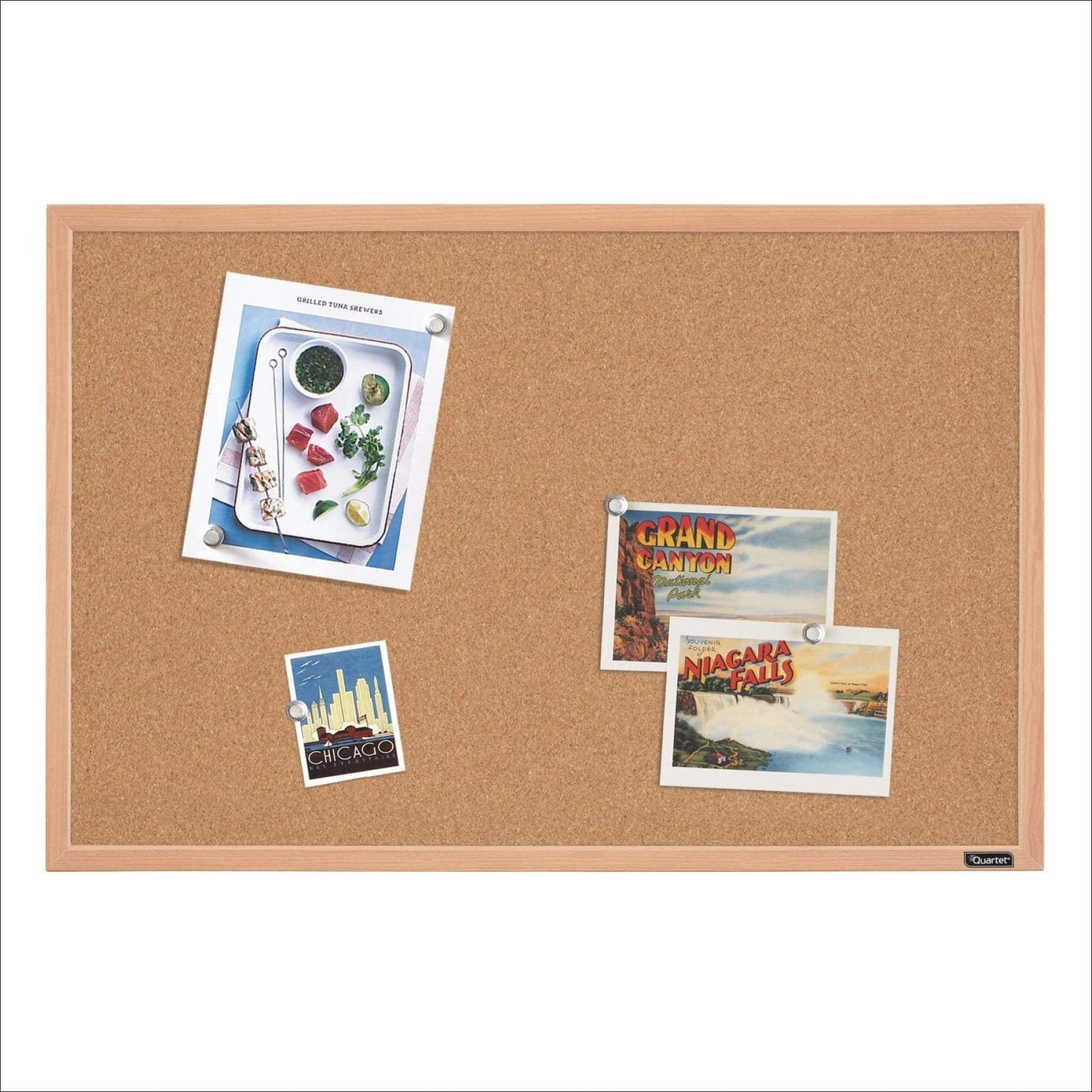 Quartet Natural Cork Bulletin Board with Maple Frame