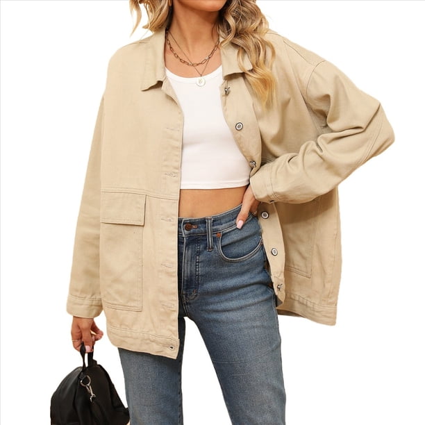 Chaqueta Vaquera Azul Vintage con Botones y Rotos para Mujer Caqui XXL