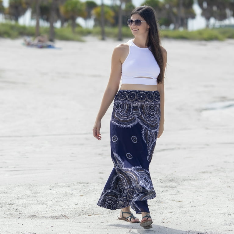 Happy Trunks Womens Boho Long Maxi Skirts Loose Gypsy Wrap Skirt Bohemian Hippie Style High Waisted Skirt Small Medium Blue Fire Walmart