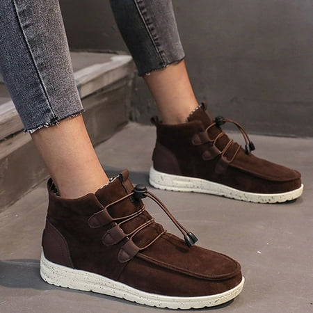

Women s Sport Shoes Lace-Up Wild Round Toe Retro Flock Solid Color Casual Sneakers
