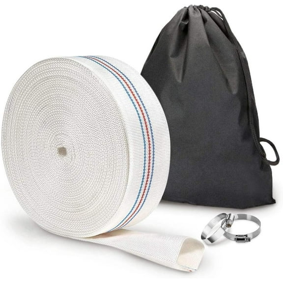 CSPP 1.50 in x 100 ft Backwash Discharge Hose Heavy Duty Reinforced, PVC Lay-Flat Fire Hose (White) with Dual Clamps, for Swimming Pool Pipe, Pump, Water Transfer, Garden Irrigation