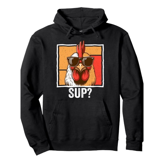 Chicken Glasses Animal Farm Funny For Farmer Men Women Pullover Hoodie Thanksgiving Day Black 250gsm Cotton Long Sleeve Casual Hoodie, Featuring a Chicken with Glasses