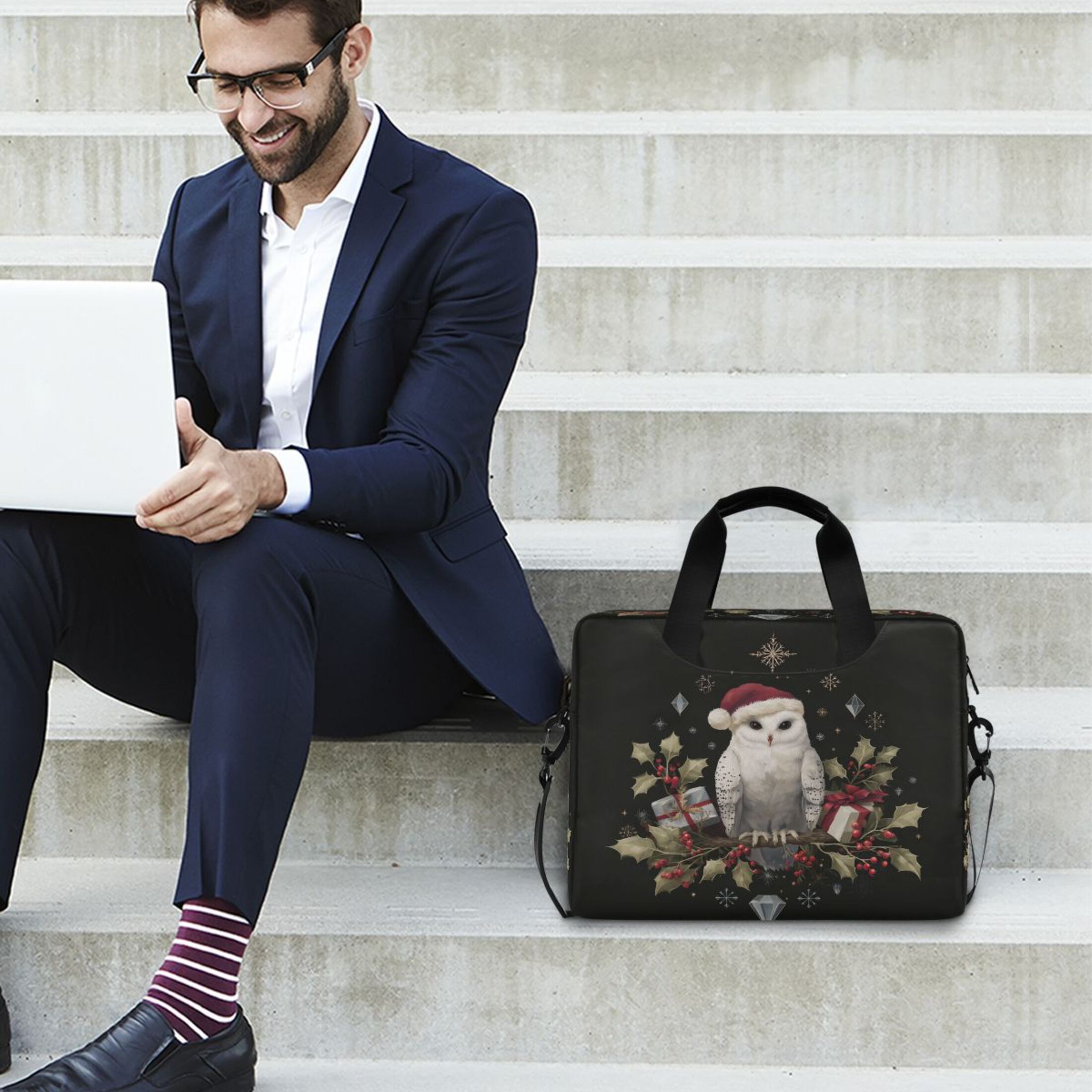Laptop Bag Laptop Briefcase 15.7 x 3 x 11.8 Inches Laptop Bag Briefcases Laptop Storage Travel Laptop Bag Work Laptop Bag Magical Christmas Black Owl