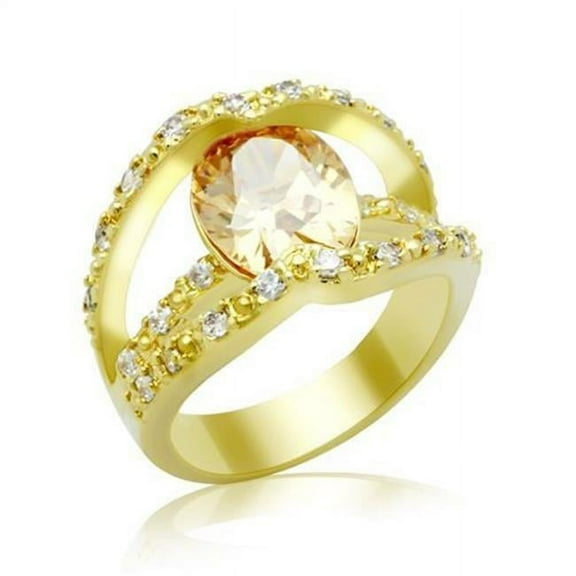 Alamode LO2098-9 Women Gold Brass Ring with AAA Grade CZ in Champagne - Size 9