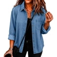 thumbnail image 2 of Stralyhd Jean Jacket Women Long Sleeve 2026 Fall Colored Denim Jackets Short Lapel Jean Coats Light Button Down Denim Shirt with Chest Pockets Royal Blue L, 2 of 6