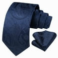 thumbnail image 3 of Navy Blue Tie Charcoal Ties for Men Solid Paisley Neckties and Pocket Squares Set for Weddings, 3 of 8