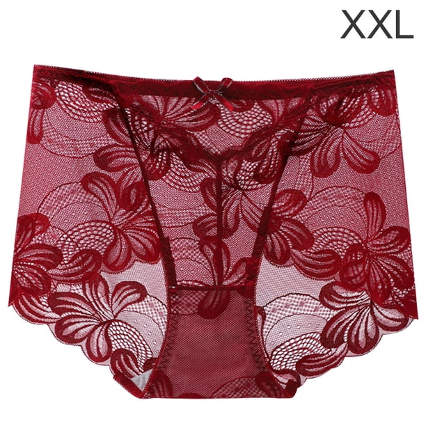 Bragas de encaje para mujer, sexy, hueco, sin costuras, cintura media, levantamiento de cadera, ropa interior transpirable, rojo vino, XXL Inevent AP001201-27B
