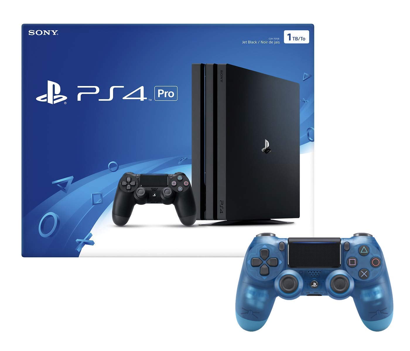 Playstation 4 Pro 1TB Console with Extra Crystal Blue Dualshock 4