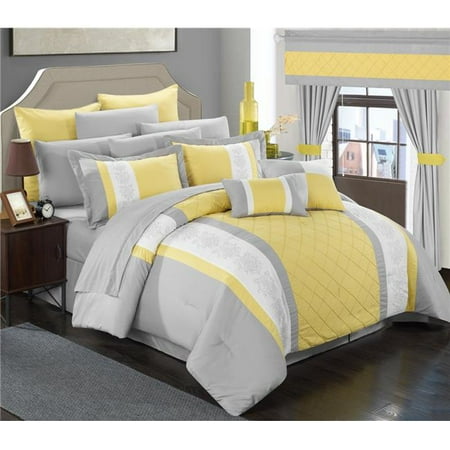 Yellow Comforter - Chic Home CS5280-US Aura Complete Pintuck Embroidery Color Block Bedding, Sheets, Window Panel Collection Bed in a Bag Comforter Set Sheets - Yellow - Queen - 24 Piece