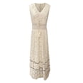 thumbnail image 5 of Jane Wardrobe Women’S Boho Lace Sleeveless V Neck Maxi Dress, Crochet Trim Tiered Flowy A-Line Long Dress With Tassel Detail, Premium Soft Lace Fabric, 1pc, Sizes S M L XL, 5 of 5