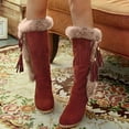 thumbnail image 4 of Mostsola Womens Snow Boots Suede Plush Winter Warm Mid Calf Boot Lace up Fringe Wedges Heels, 4 of 8