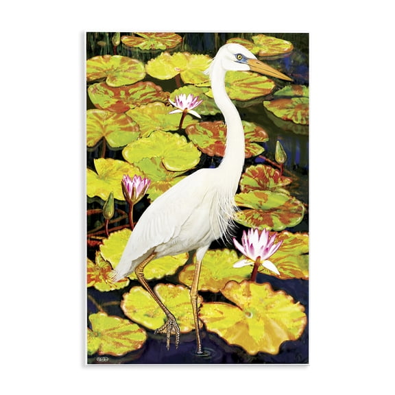 Stupell Industries Stepping Bird on Lily Pads Animals Painting Unframed Art Print Wall Art, 10 x 15