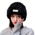 thumbnail image 2 of dianhelloya Warm hat Letter Logo Brimless Solid Color Winter Hat Women Autumn Winter Warm Plush Beanie Hat Costume Accessories Black 1, 2 of 8