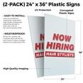 thumbnail image 2 of Now Hiring Hair Stylists (2-PACK) 24" x 36" Plastic Signs | Sign Insert 4mm Corrugated Plastic Signs Storefront Window Poster, 2 of 2