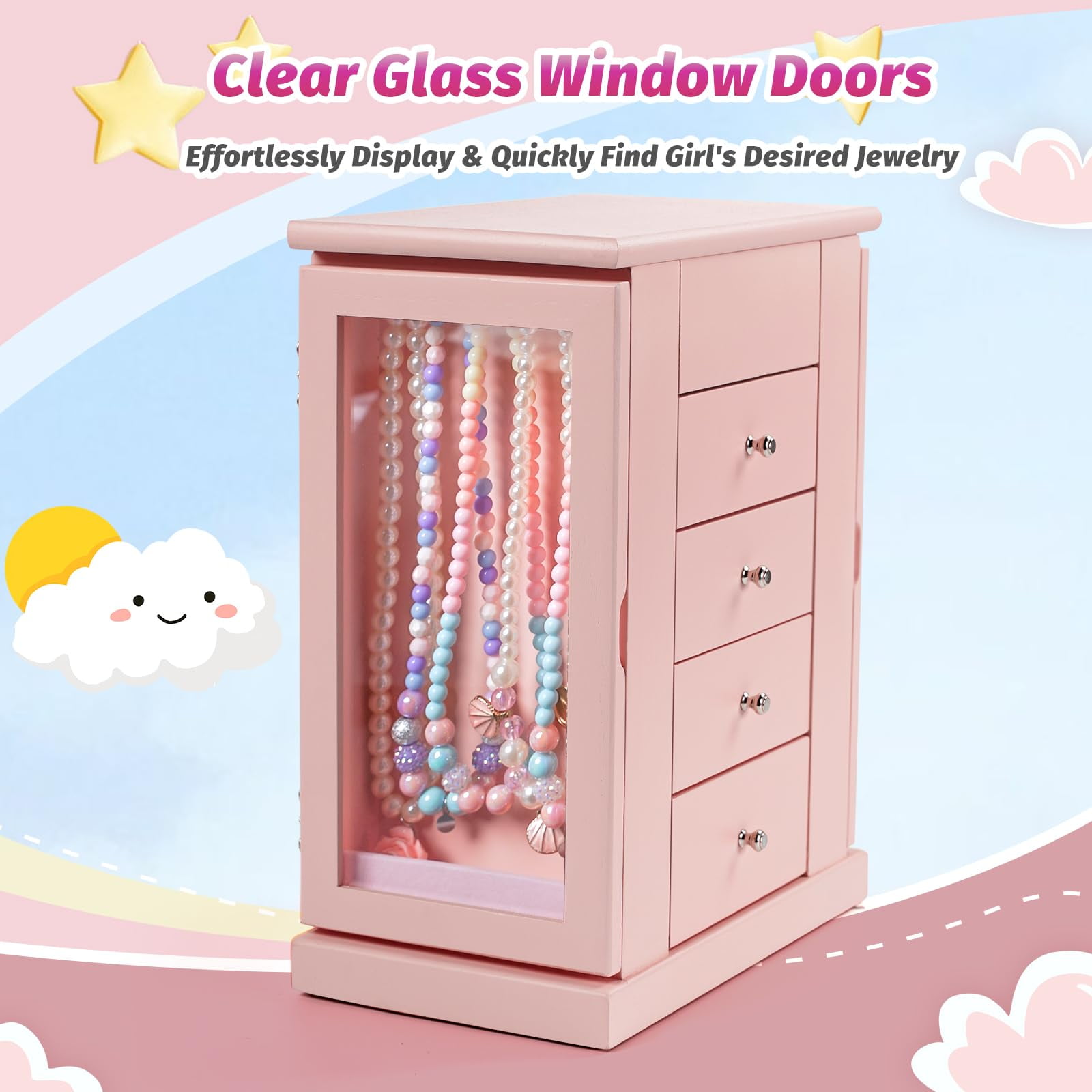 Music Jewelry Box for Girls, 5 Layer Musical Jewelry Organizer with Spinning Dancer for Kids Christmas New Year Birthday Gifts