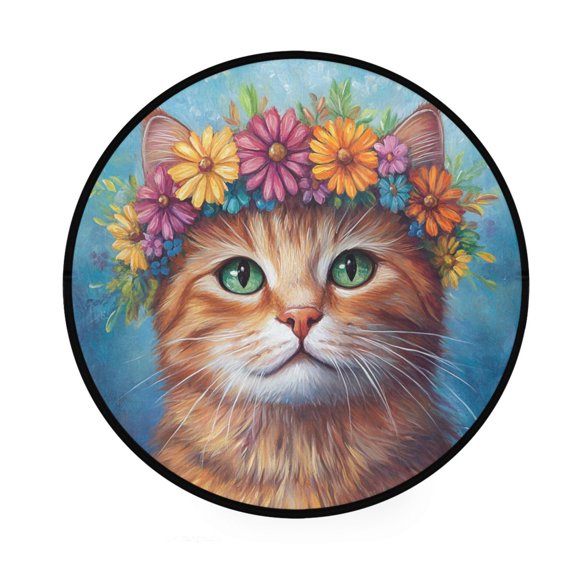 BZSMCE Round Decorative Floor Mat Whimsical Whiskers Pattern 36.2IN