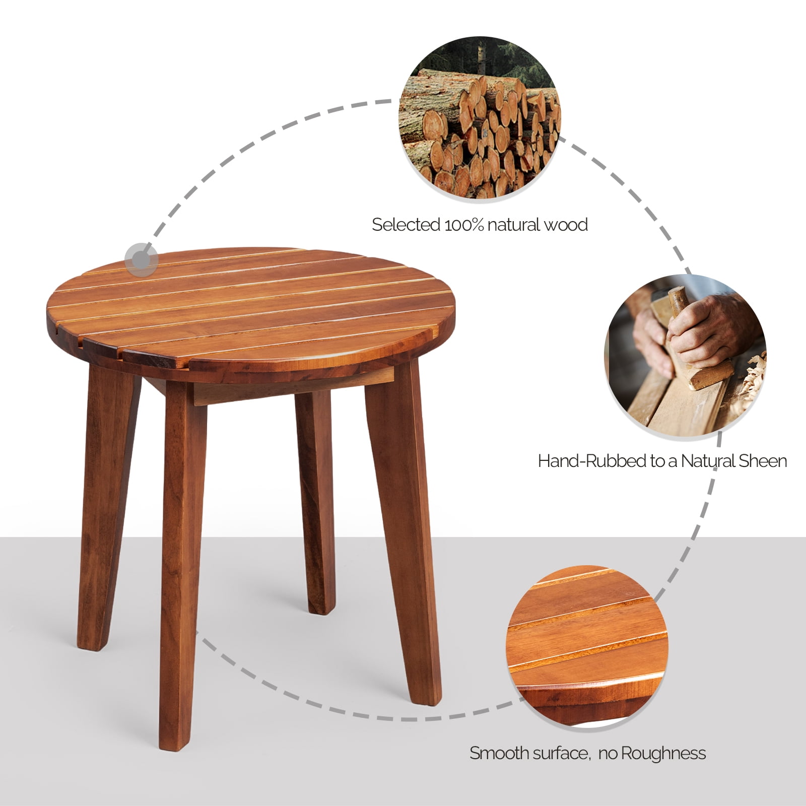 Ktaxon 15.7in Outdoor Round End Table Table, Poplar Wood Small Side Table, for Indoor Outdoor Patio Balcony Lawn Pool Living Room, Natural